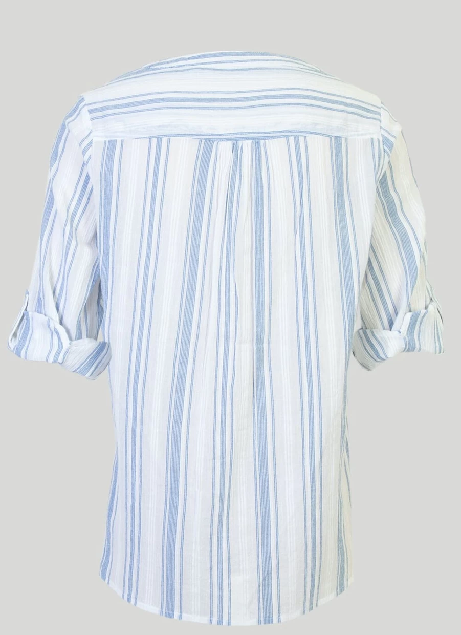 "Isle Women's White Striped Blouse - Classic Casual Top"