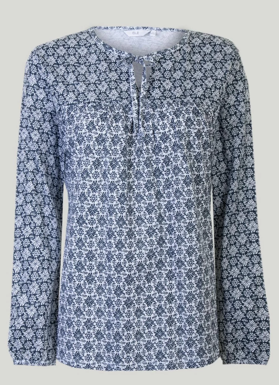 "Isle Women's Stylish Tie Neck Printed Blouse - Floral Summer Tops"