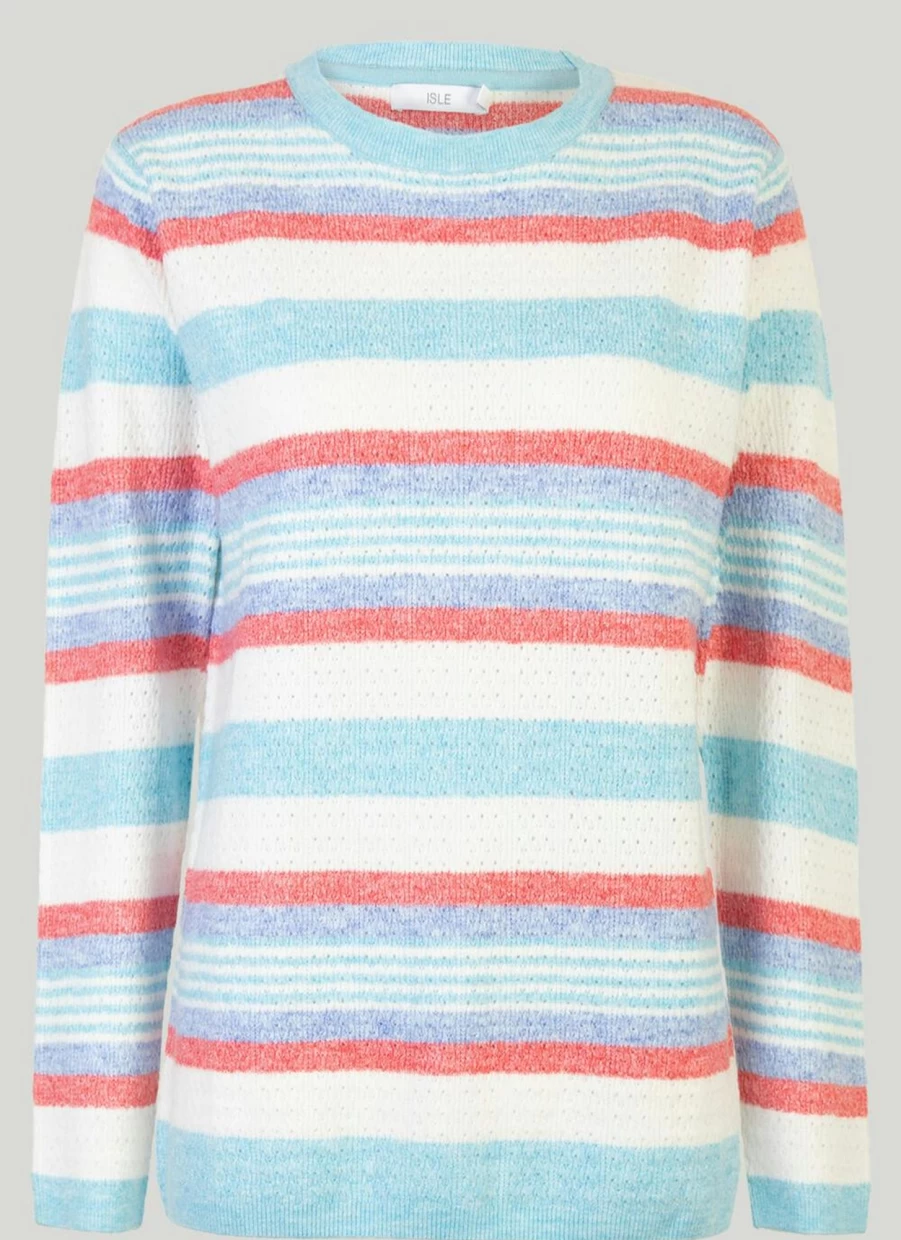 Isle Women's Stripe Knit Jumper - Soft Crewneck Sweater for Casual Comfort