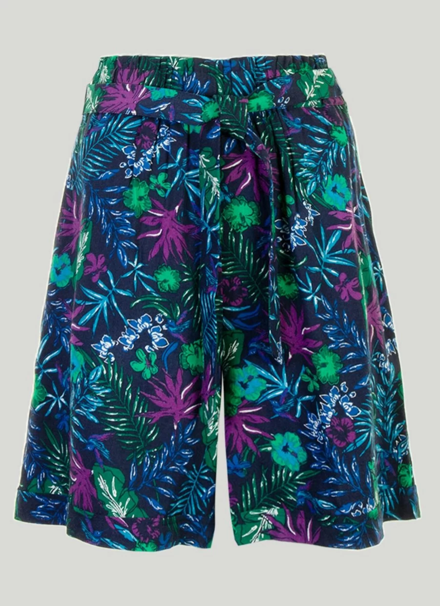 Isle Women's Navy Blue Tropical Print Summer Shorts