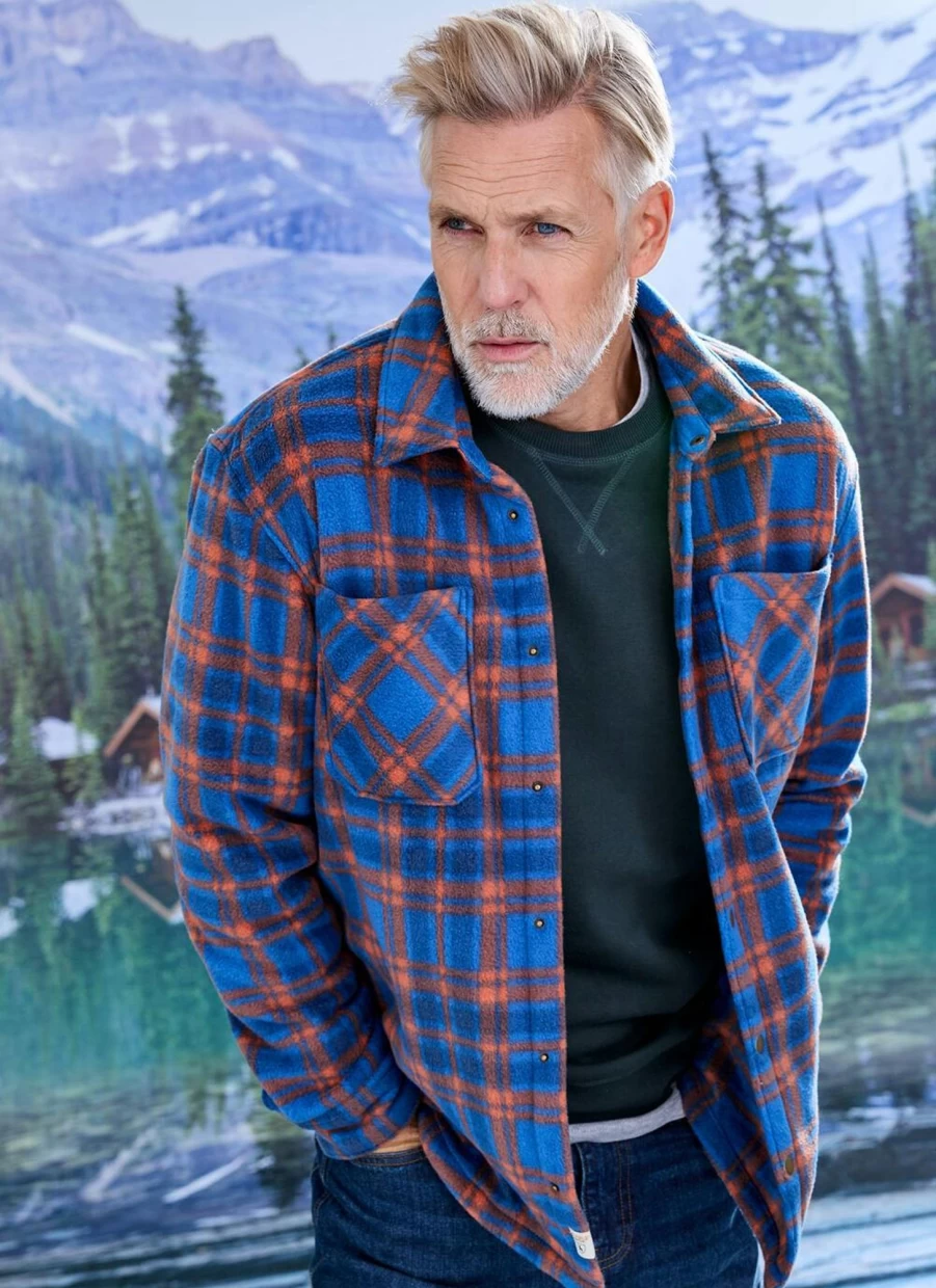 PG Field Men's Fleece Plaid Shirt - Soft Checkered Flannel Top for Warmth & Style