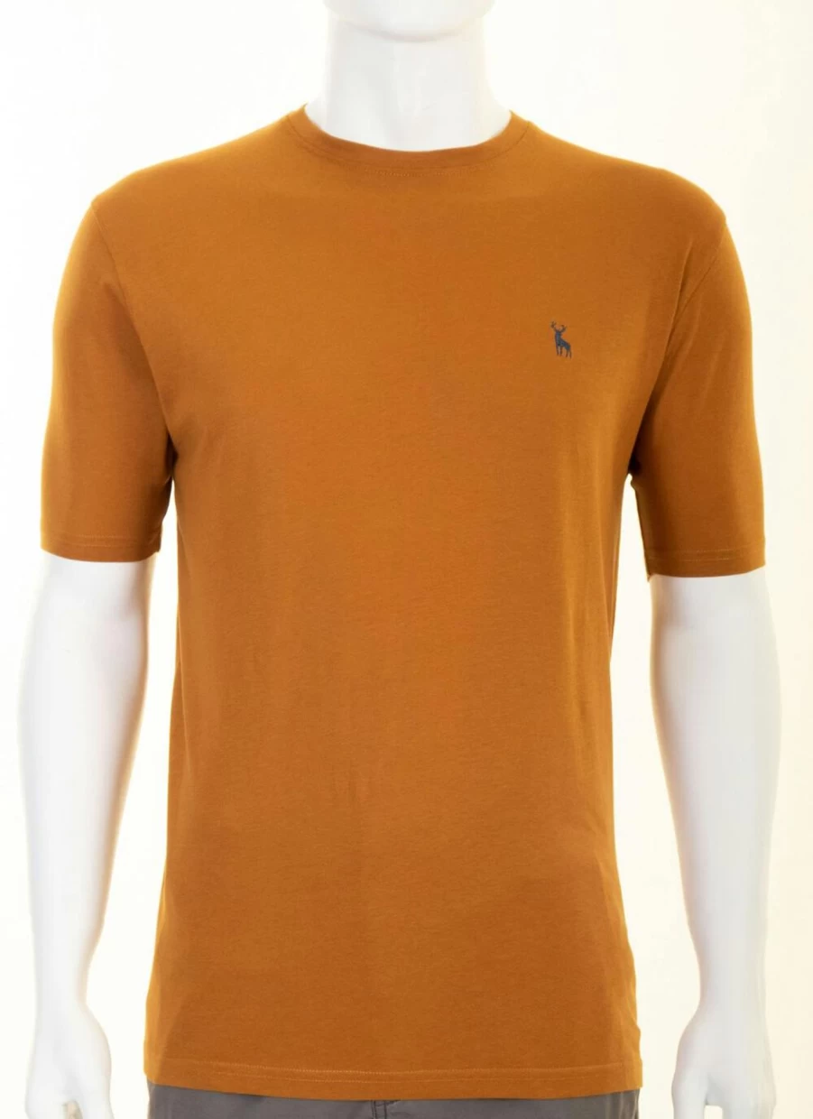 PG FIELD Men's Orange Crew Neck T-Shirt - Soft Cotton Casual Tee