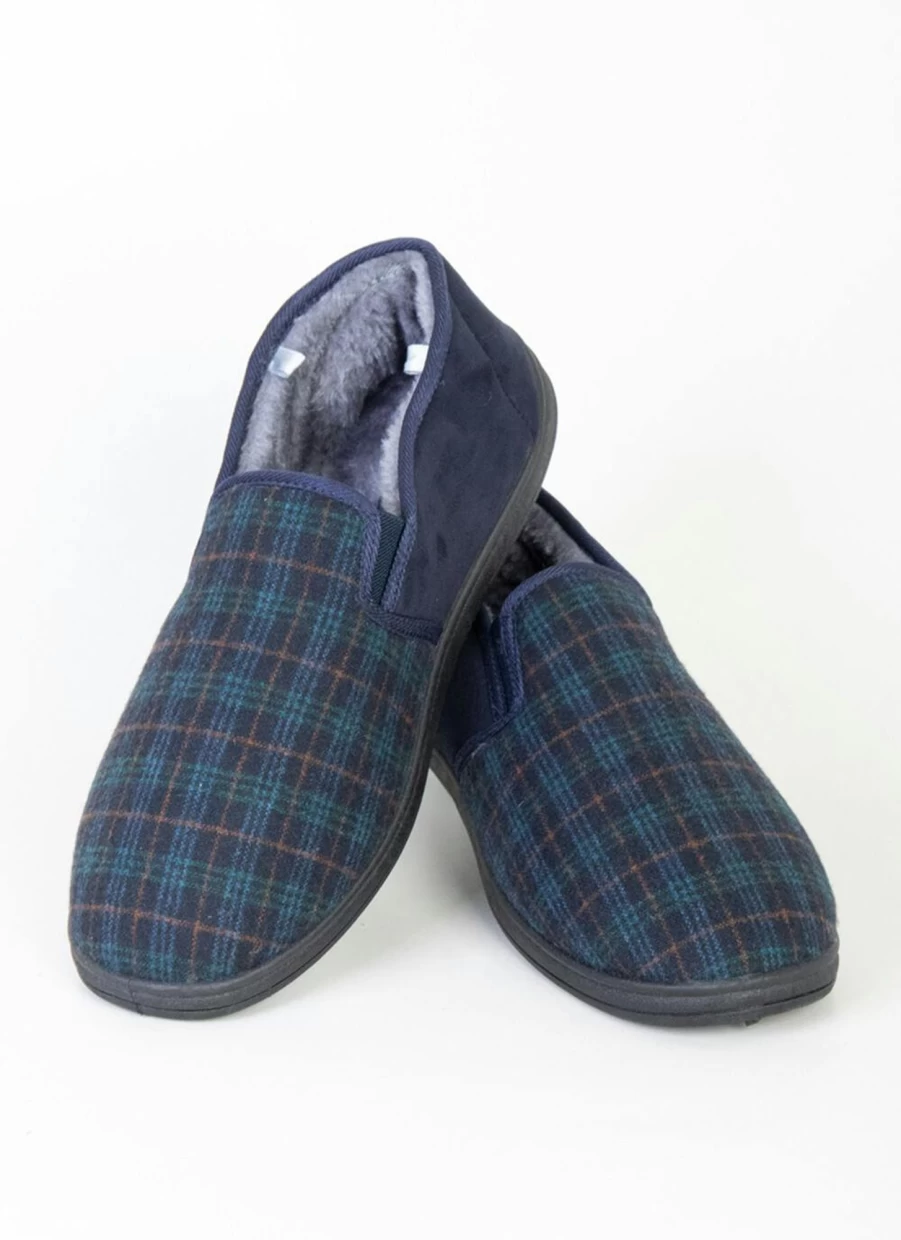 James Pringle Men's Check Pattern Slippers - Comfortable Plaid Indoor/Outdoor House Shoes