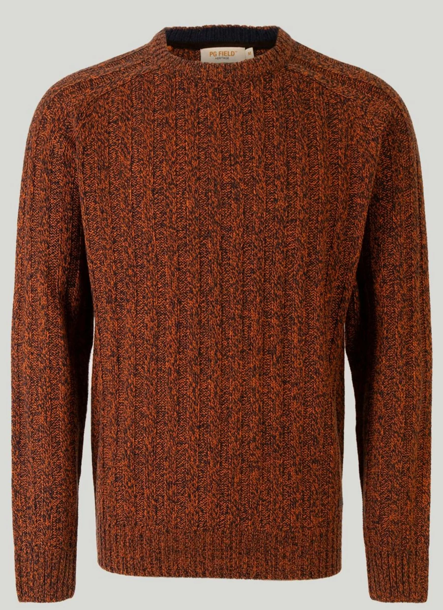 PG Field Men's Crew Neck Ribbed Knit Jumper - Slim Fit Casual Pullover Sweater
