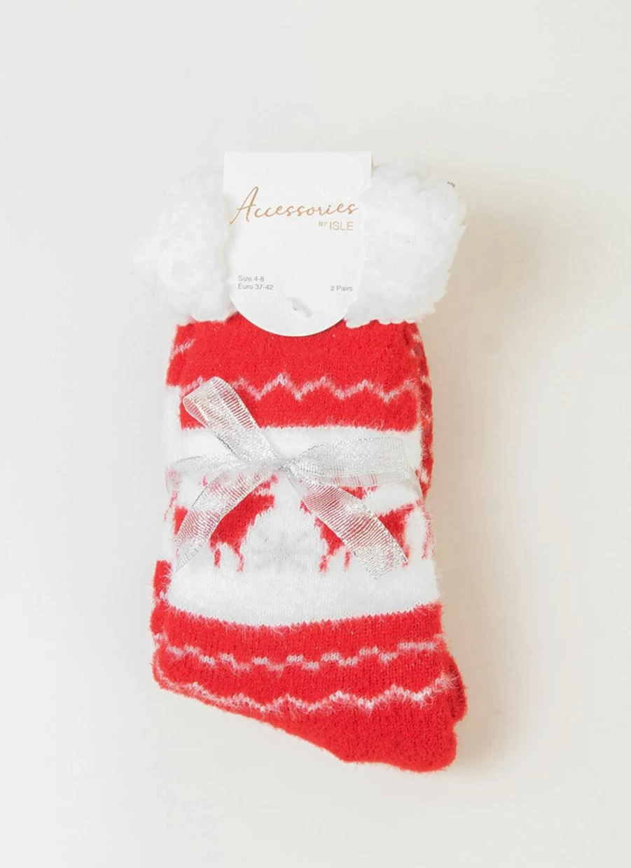 Isle Women's Stag Fairisle Knit Slipper Socks - Cozy Winter Footwear