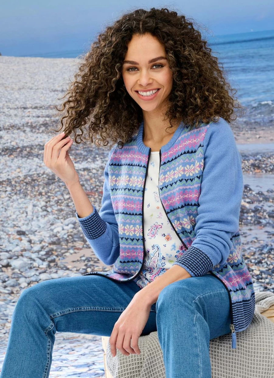 "Country Rose Women's Blue Fair Isle Knit Cardigan Sweater"