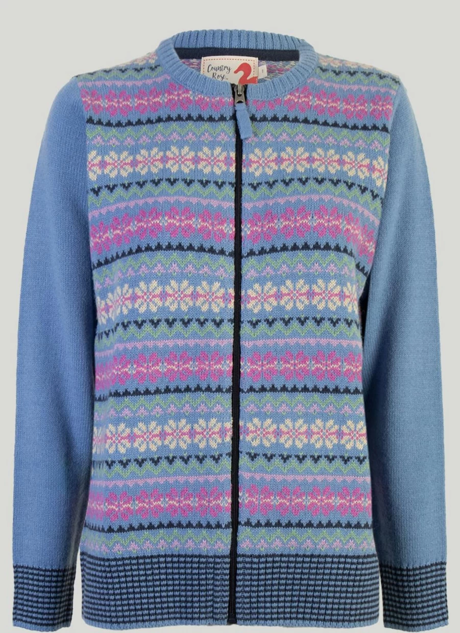 "Country Rose Women's Blue Fair Isle Knit Cardigan Sweater"