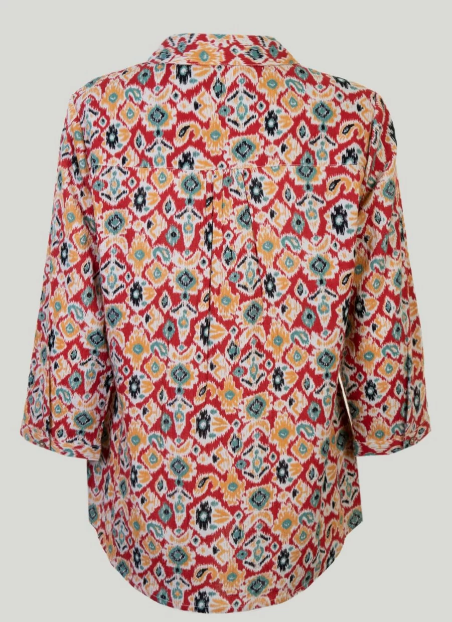 Isle Women's Aztec Crinkle Blouse - Boho Printed Top with Unique Texture