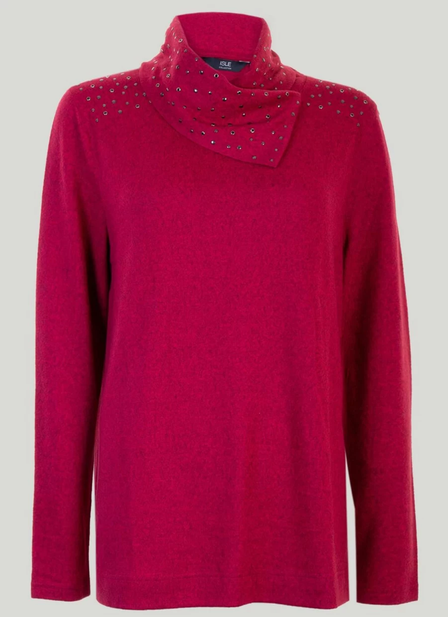 "Isle Women's Raspberry Stud Detail Top - Stylish Feminine Fashion Top with Unique Stud Design"