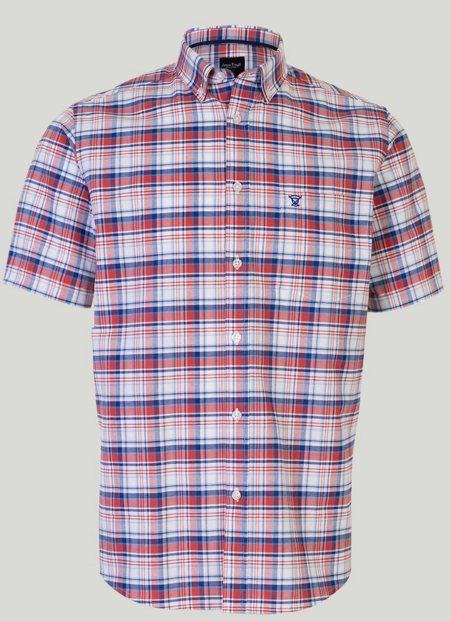 James Pringle Men's Oxford Check Shirt - Classic Fit Button-Down Casual Shirt