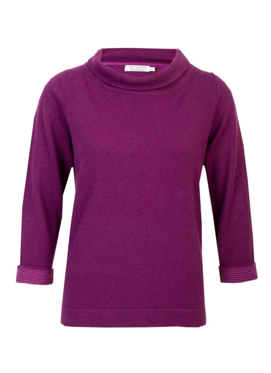 Lochmere Women's Berry Cashmere Bardot Neck Jumper - Soft Knit Sweater