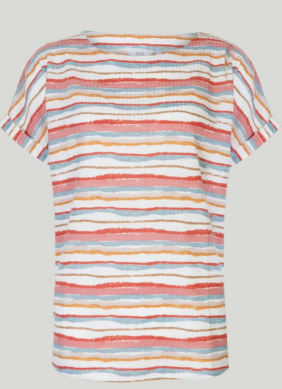 "Isle Women's Waffle Stripe Top - Soft Textured Knit Casual Shirt"