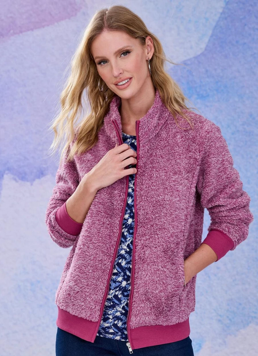 "Isle Loungewear Women's Raspberry Sherpa Jacket - Cozy Fleece Outerwear"