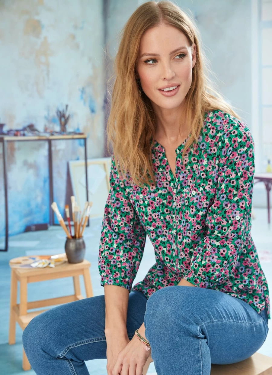 Isle Women's Floral Printed Blouse - Stylish Floral Top for Women