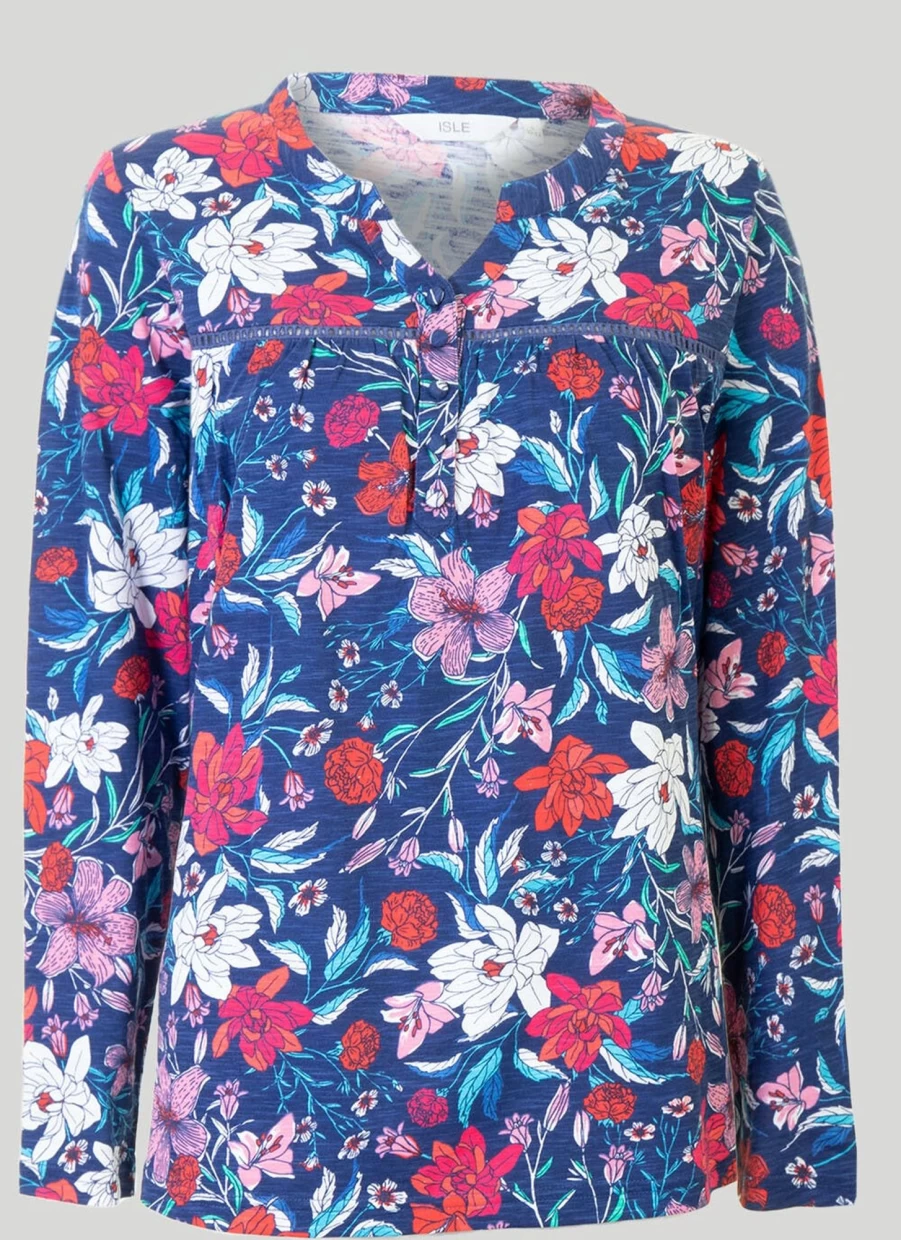 "Isle Women's Navy Blue Floral Print Top"