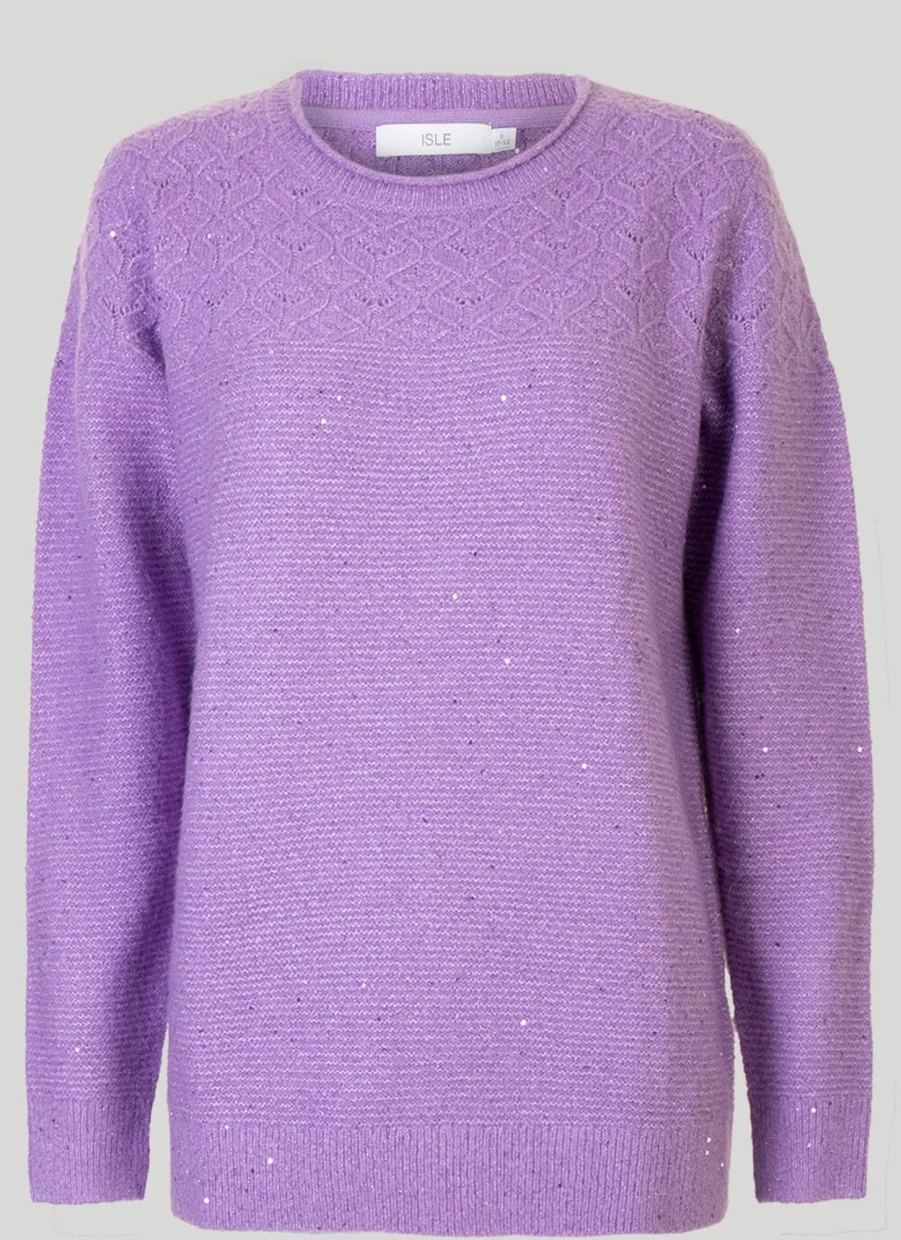 Isle Women's Purple Sequin Jumper - Glittery Party Sweater for Evening Wear