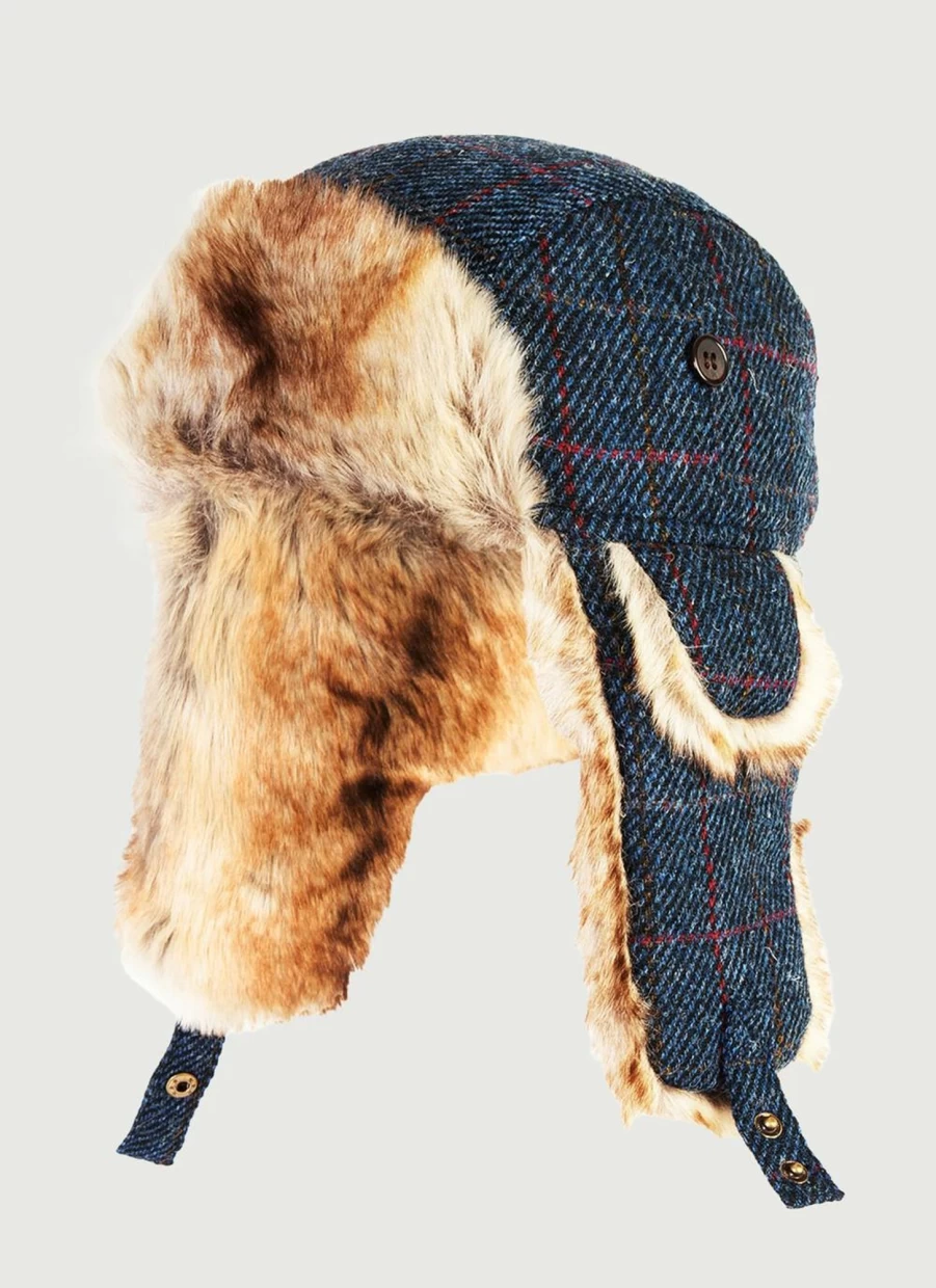 Harris Tweed Trapper Hat for Men - Classic Wool Winter Hat with Ear Flaps