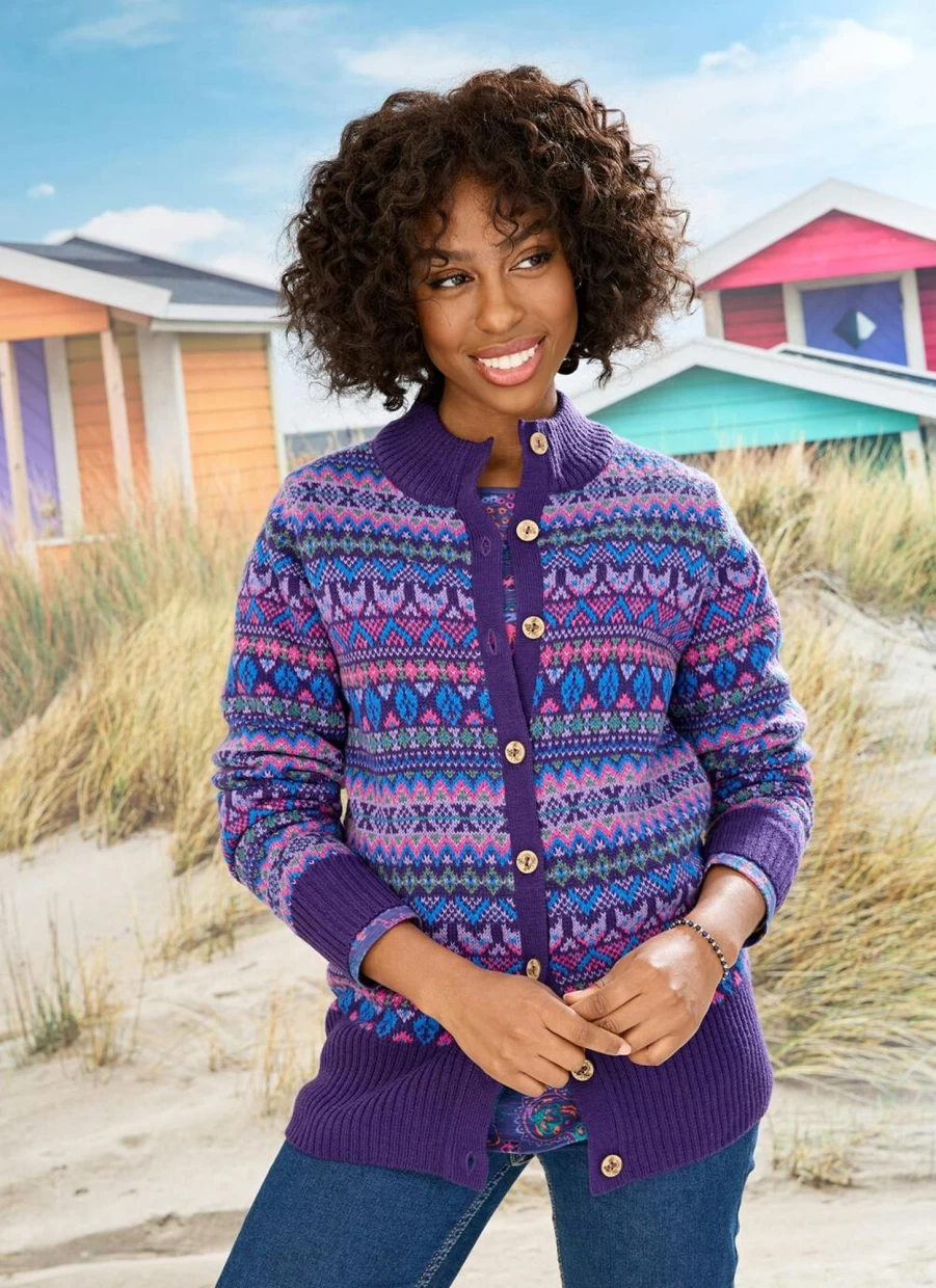 Country Rose Women's Fairisle Knit Cardigan - Cozy Winter Sweater for Women