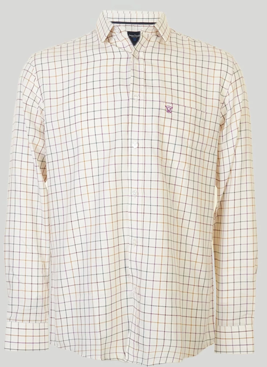 James Pringle Men's Classic Long Sleeve Checkered Shirt - Premium Tartan Plaid Button-Up for Casual & Formal Wear