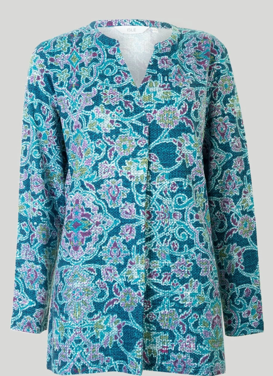 "Isle Women's Turquoise Printed Blouse – Stylish Casual Top"