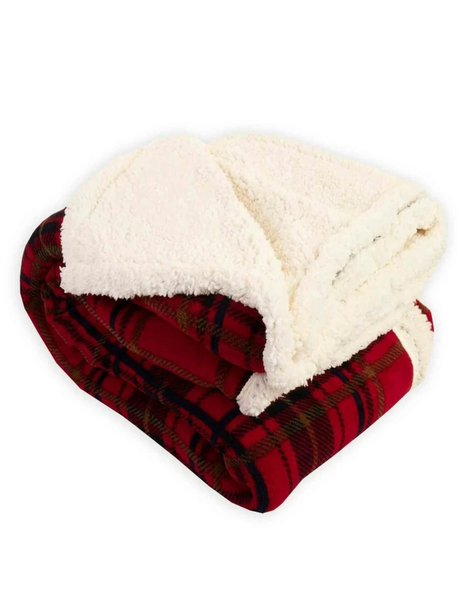 EWM Cozy Sherpa Fleece Throw Blanket - Soft Plush Warm Wrap for Home, Office, or Travel