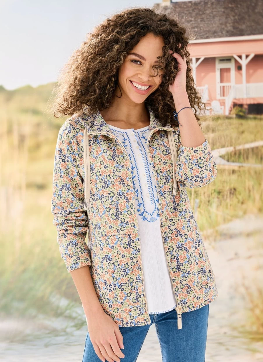 Country Rose Women's Floral Print Zip-Up Hoodie - Stylish Casual Pullover with Floral Design