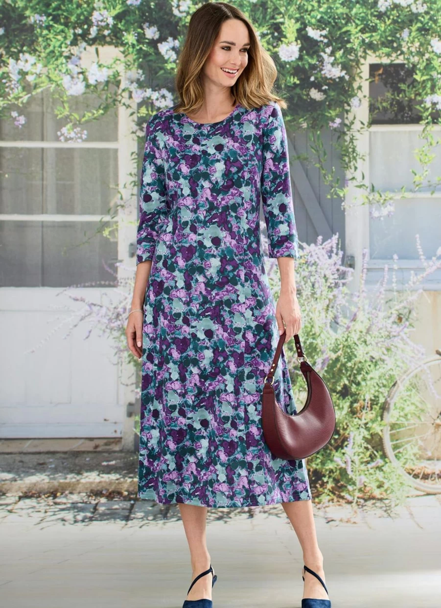 Honor Millburn Women's Floral Teal Print Dress - Elegant Casual Summer Dress