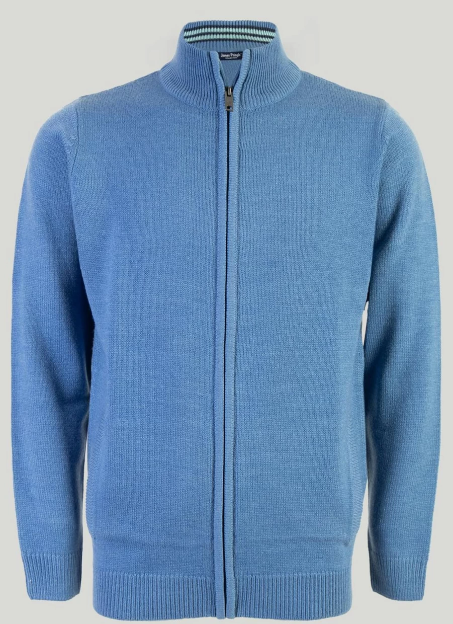 James Pringle Men's Zip Thru Cardigan - Lightweight Knit Sweater with Full Zip Front