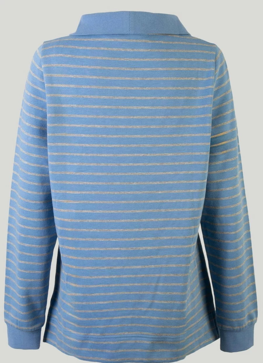 Country Rose Women's Denim Stripe Zip-Up Collared Sweatshirt