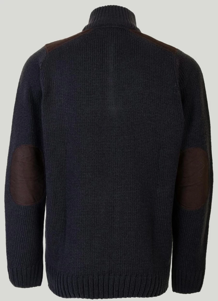 PG Field Men's Charcoal Zip-Up Jumper with Suede Trim Detail