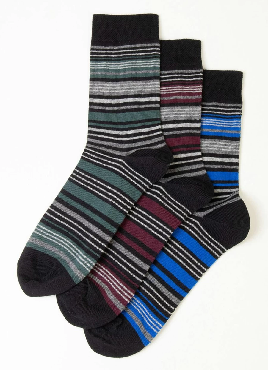 James Pringle Men's Striped Socks 3-Pack - Comfortable Casual Crew Socks for Everyday Wear
