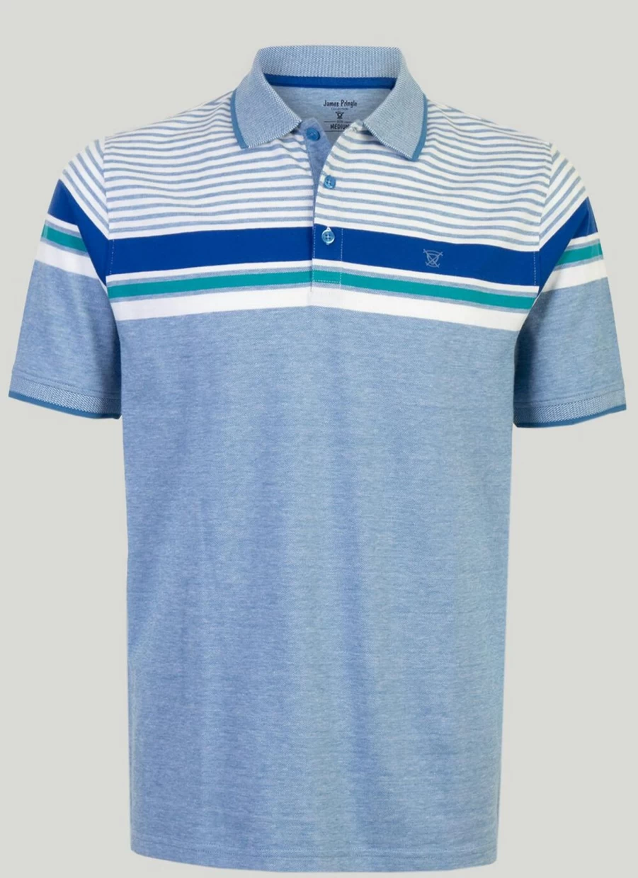 James Pringle Men's Classic Birdseye Stripe Polo Shirt – Premium Cotton Knit Casual Top