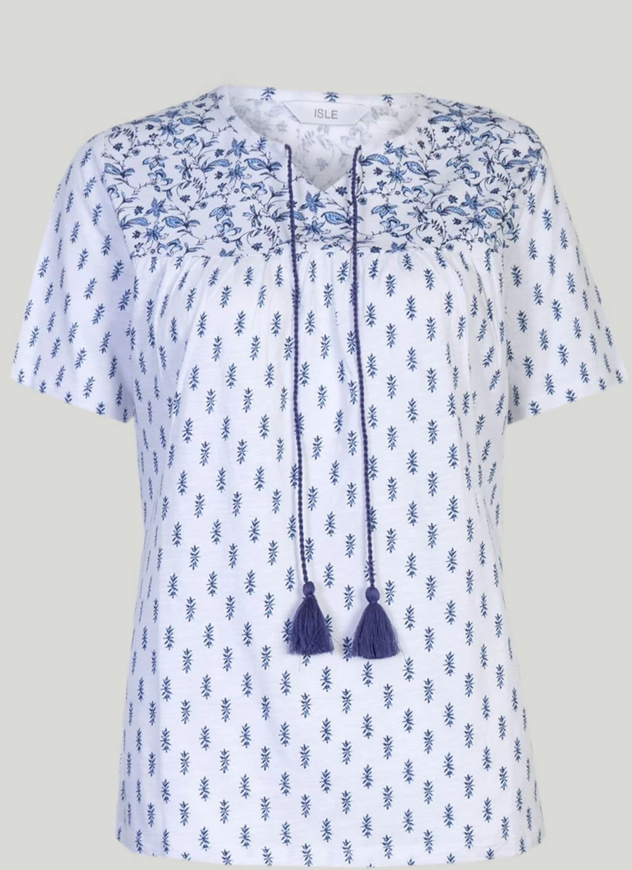 "Isle Women's Stylish Tie Neck Printed Blouse – Floral Pattern Casual Top"