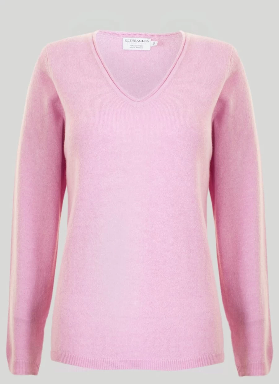 Gleneagles Women's Cashmere V-Neck Jumper Soft Luxury Sweater