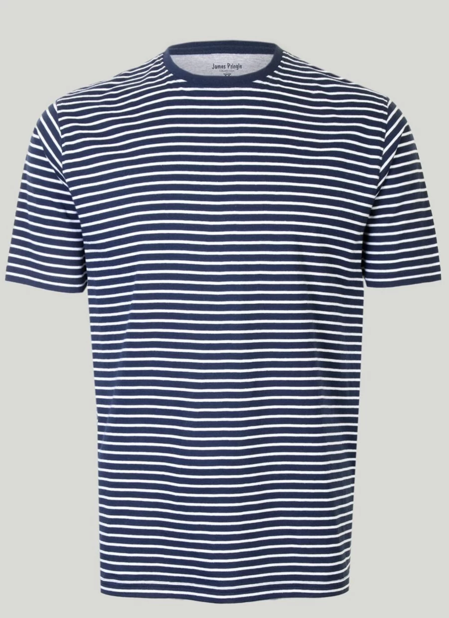 James Pringle Men's Classic Crew Neck Striped Cotton T-Shirt - Casual Comfort Fit Tee