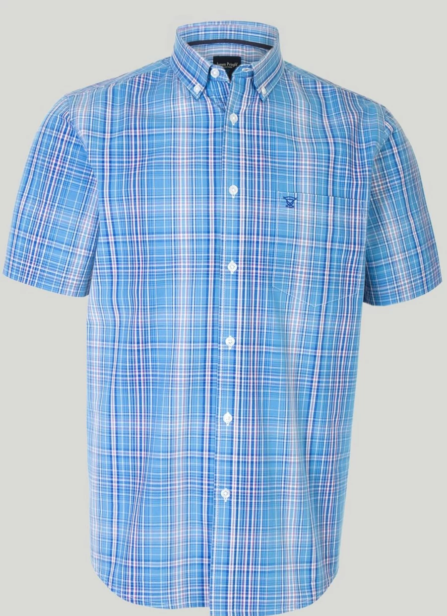 "James Pringle Men's Short Sleeve Cotton Shirt – Classic Casual Comfort"