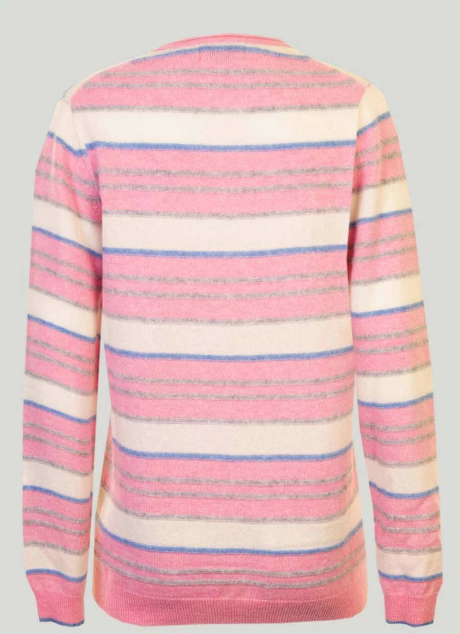 Gleneagles Women's Cashmere V-Neck Striped Jumper – Soft Luxury Knitwear