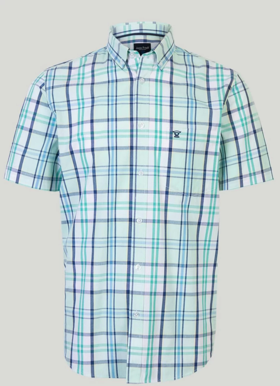 James Pringle Men's Napped Cotton Check Shirt - Soft Plaid Casual Button-Up