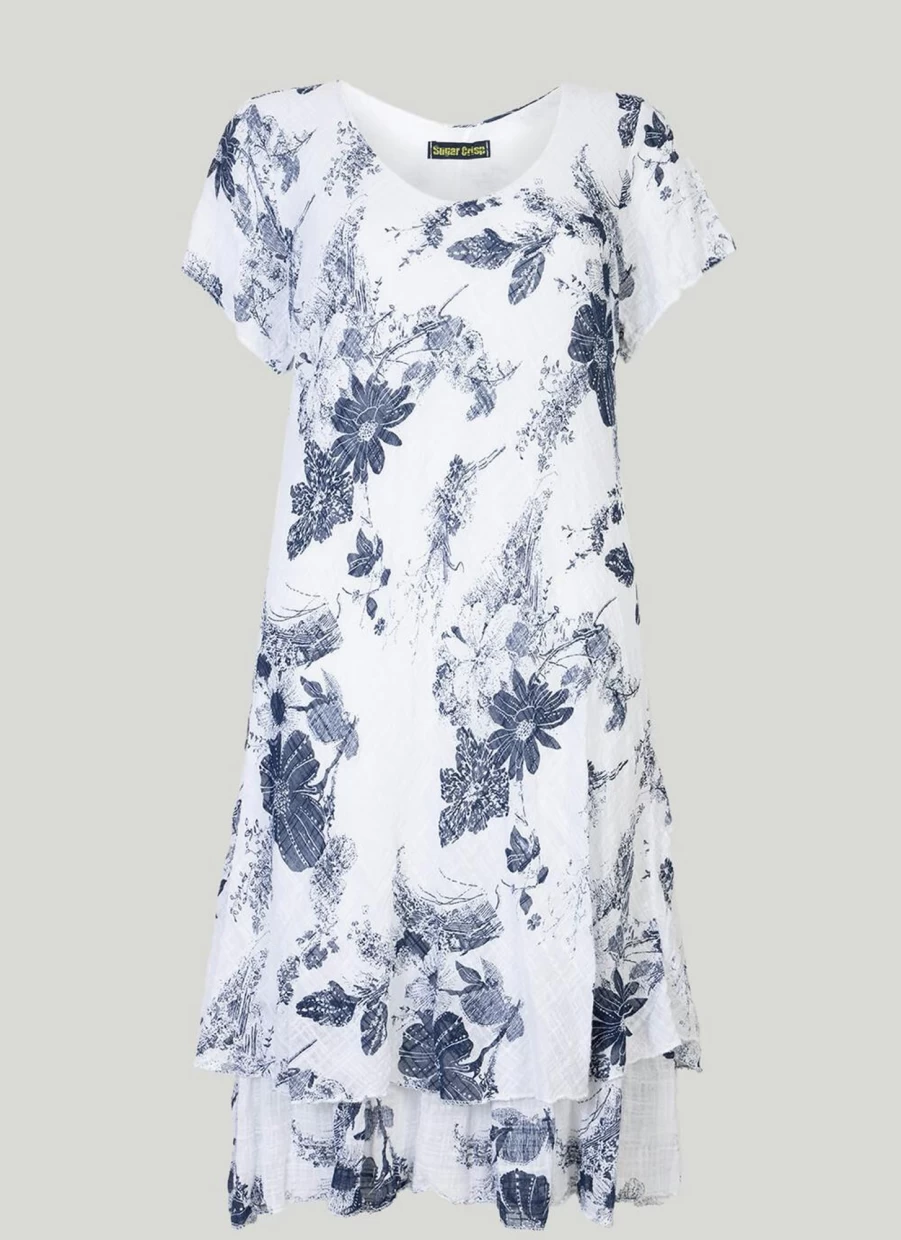 Sugar Crisp Women's Ivory Floral Print Dress - Elegant Flowy Summer Dress