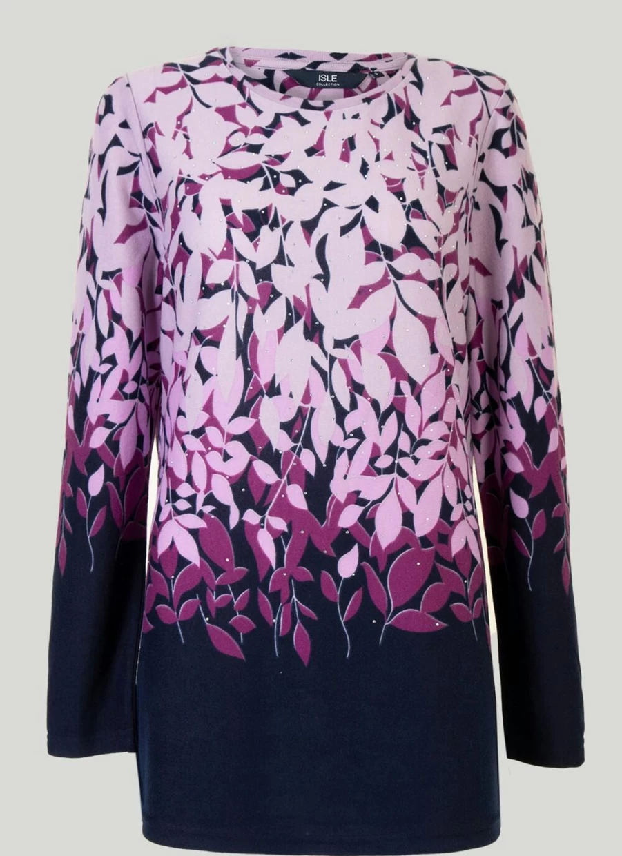 "Isle Women's Purple Printed Border Top - Stylish Floral Design Casual Blouse"