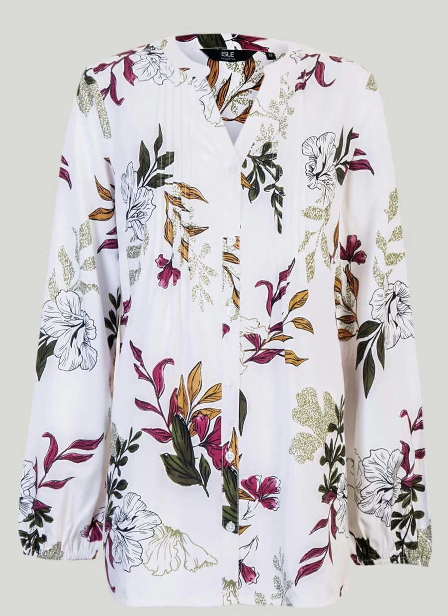 "Isle Women's Printed Leaf Blouse - Floral Bohemian Top"