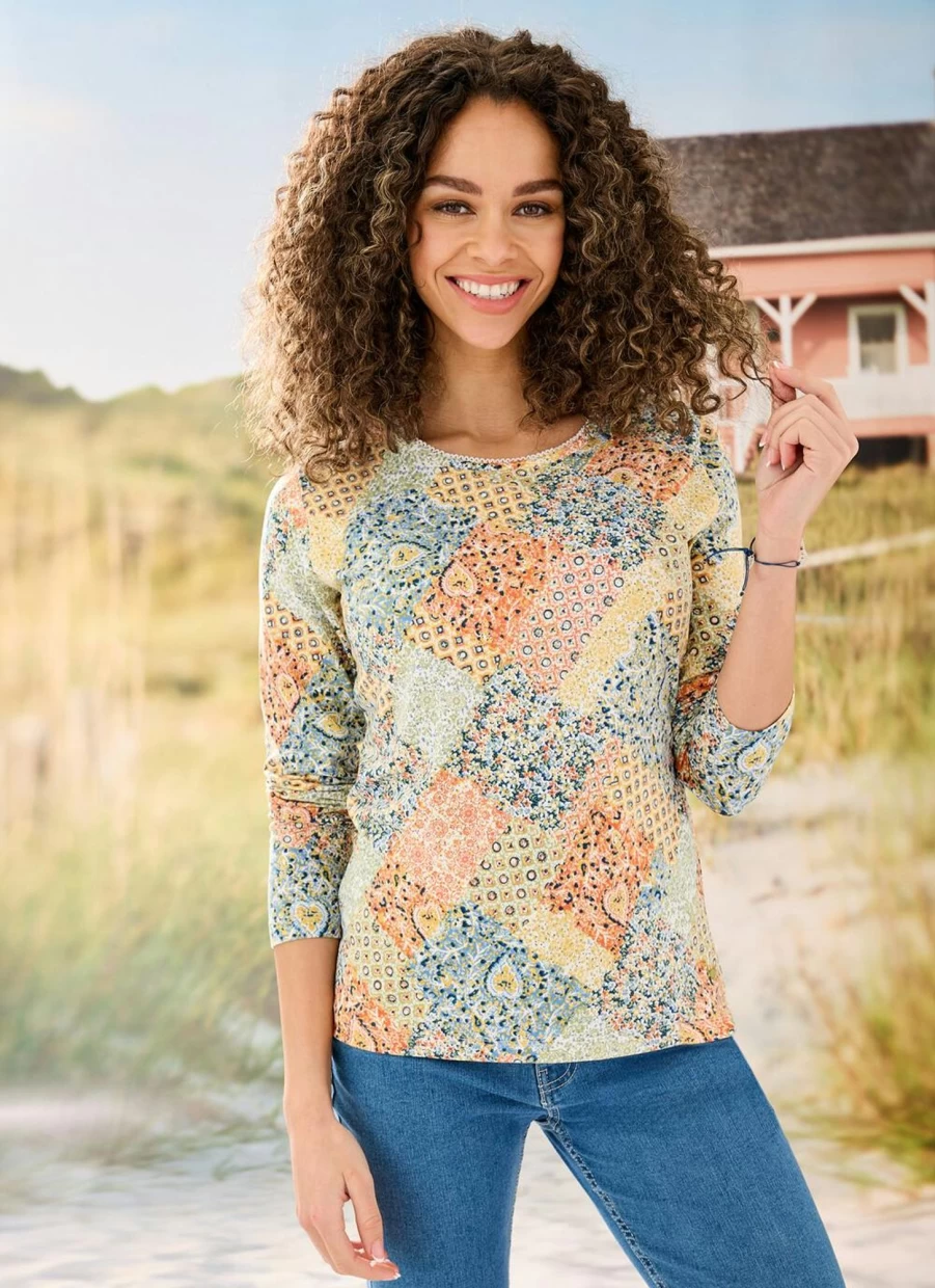 Country Rose Women's Floral Printed Thermal Top for Winter Warmth