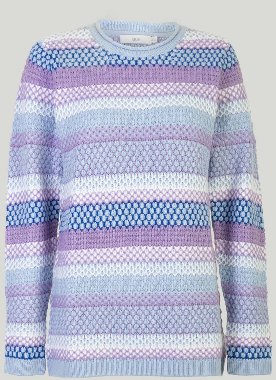 Isle Women's Textured Stripe Knit Jumper - Casual Crewneck Sweater