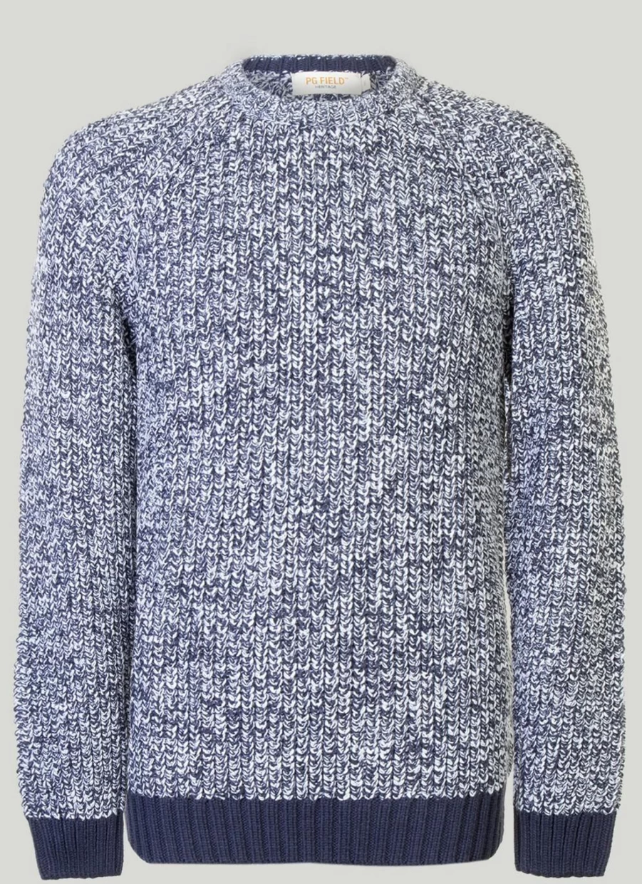 PG Field Men's Fisherman Rib Crew Neck Jumper - Warm Knit Sweater for Casual Wear