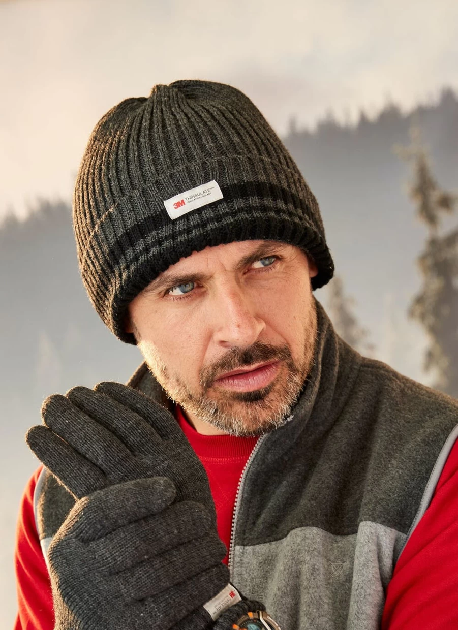 James Pringle Men's Thinsulate Stripe Beanie Hat for Winter Warmth
