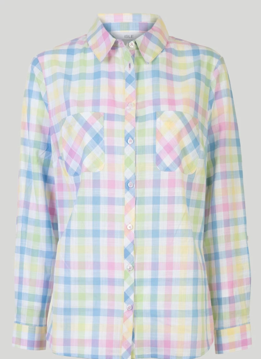 "Isle Women's Multi Check Blouse - Stylish and Comfortable Top"