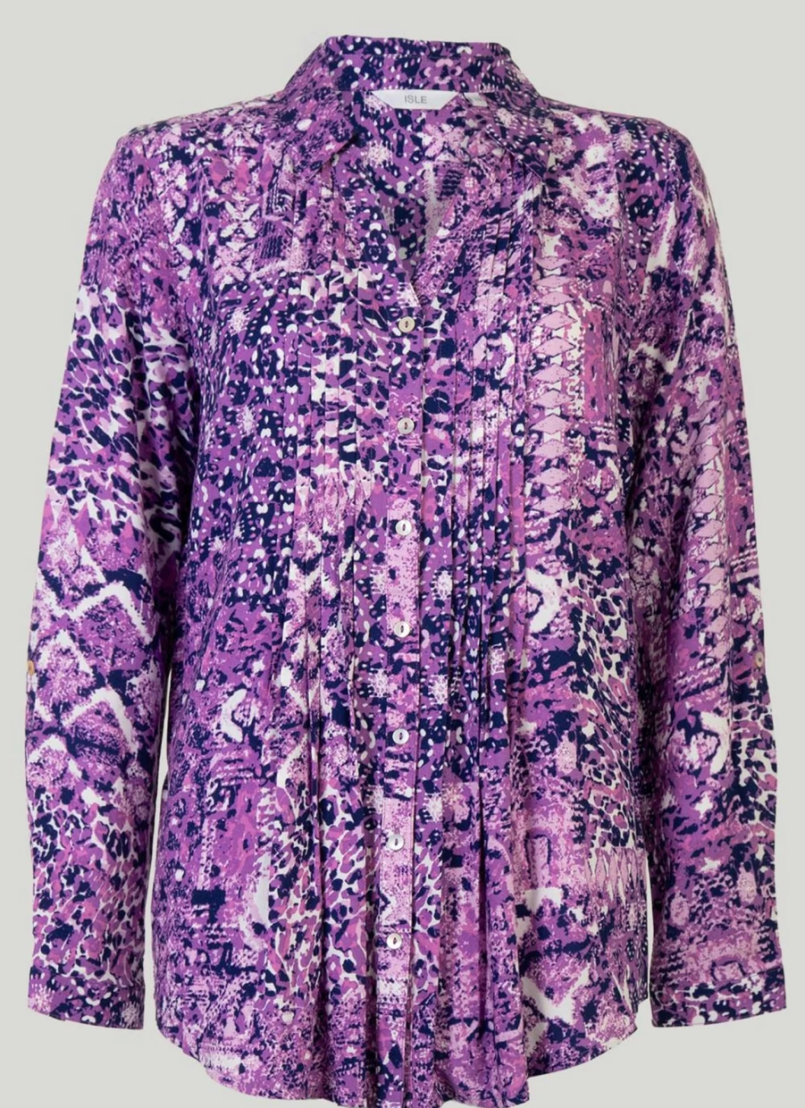 Isle Women's Purple Patchwork Printed Blouse - Stylish Floral Design Casual Top