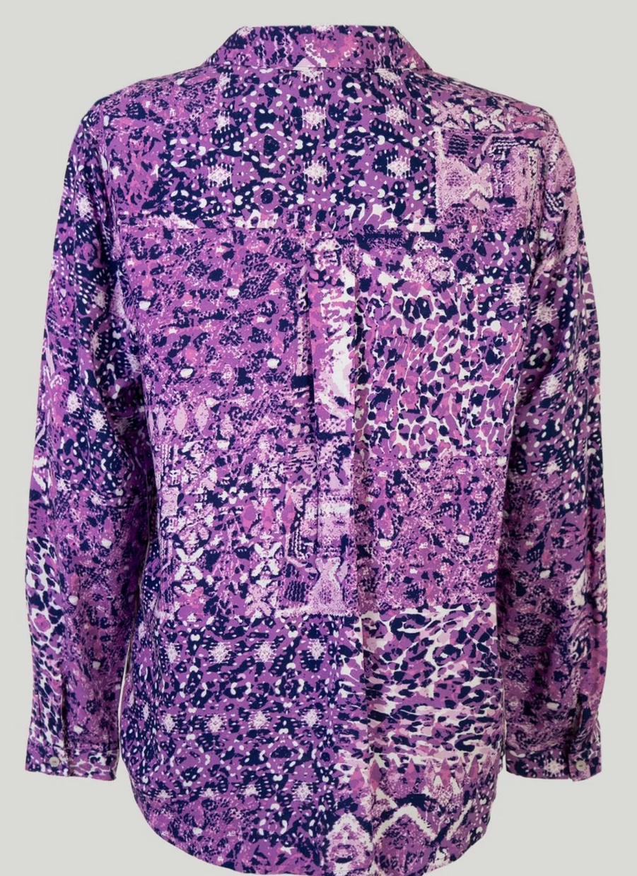 Isle Women's Purple Patchwork Printed Blouse - Stylish Floral Design Casual Top