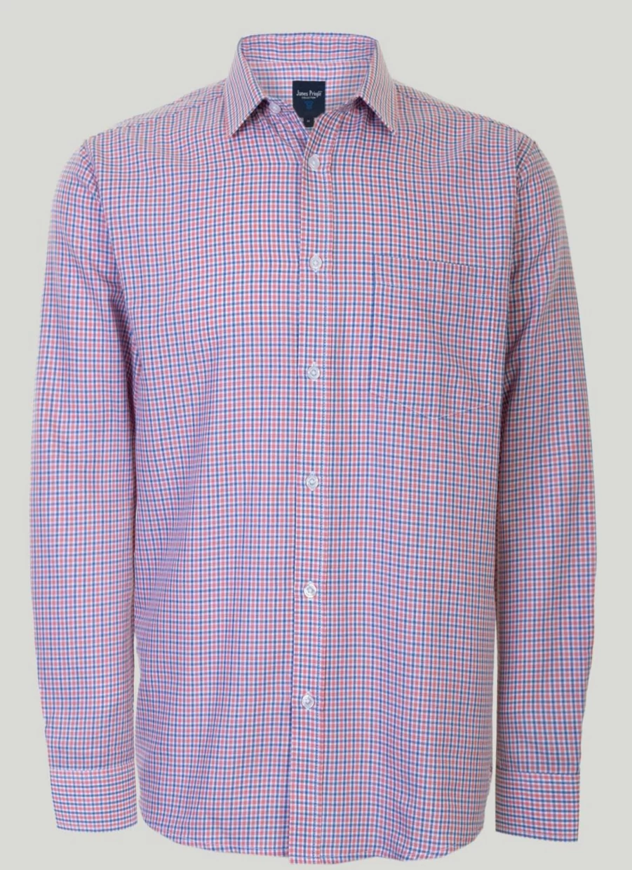 James Pringle Men's Long Sleeve Twill Check Shirt - Classic Plaid Button-Up for Men