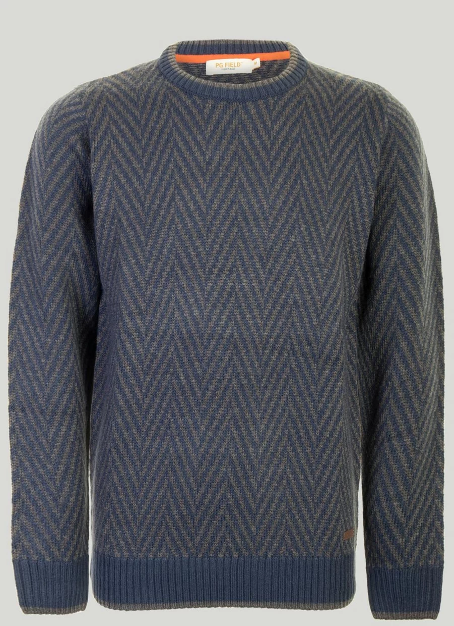 PG Field Men's Crew Neck Herringbone Jumper - Classic Knit Sweater for Men